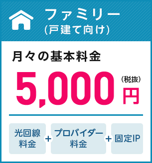 ファミリー（戸建て向け）月々の基本料金5000円（税抜）