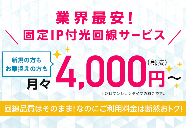 業界最安！固定IP付光回線サービス イメージ